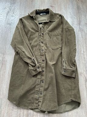 Zara Brown Corduroy Button-Up Shirt Dress